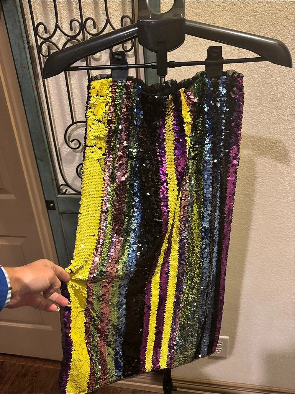 GREY LAB Sequin Maxi Skirt in Black & Yellow